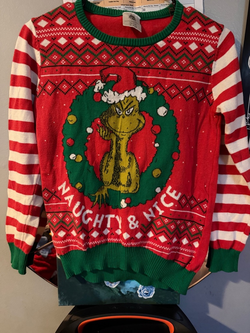 Holiday 'Naughty & Nice' Grinch Sweater - Red & Green